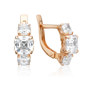 Серьги с английским замком из красного золота с фианитами 02-3092-00-501-1110-38