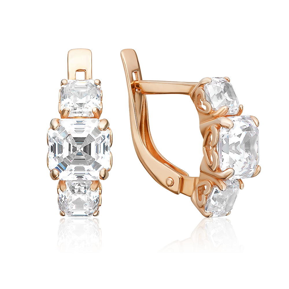 Серьги с английским замком из красного золота с фианитами 02-3092-00-501-1110-38