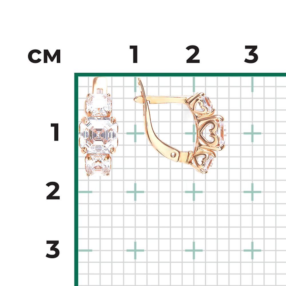 Серьги с английским замком из красного золота с фианитами 02-3092-00-501-1110-38
