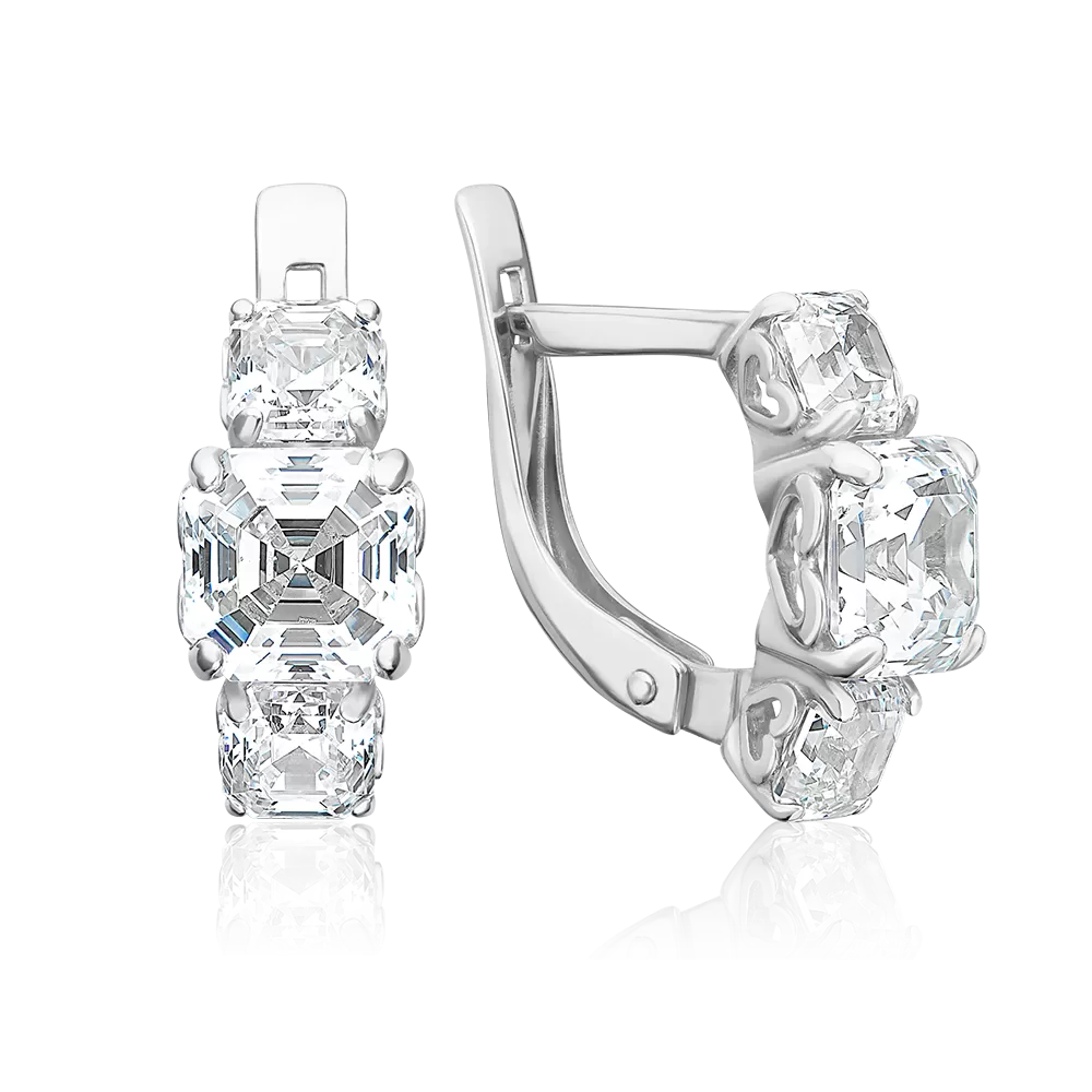 Серьги с английским замком из белого золота с фианитами 02-3093-00-501-1120-38