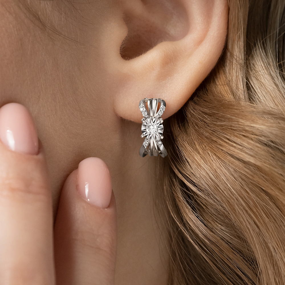 Серьги с английским замком из белого золота с бриллиантами 02-5213-00-101-1120