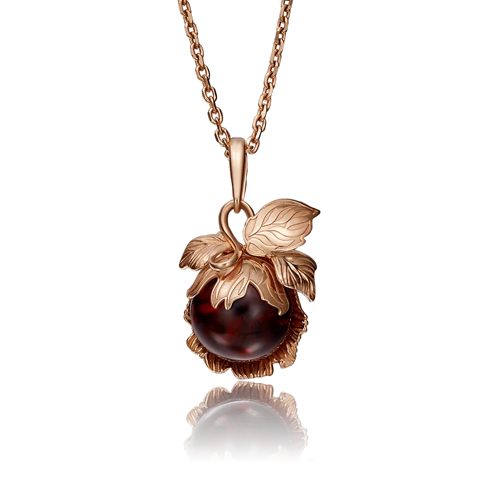 Подвеска «Орех» из красного золота с янтарём 03-2845-01-271-1110-46