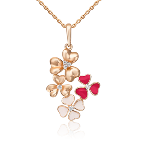 Подвеска «Цветы» из красного золота с фианитами и эмалью 03-2415-01-401-1110-25