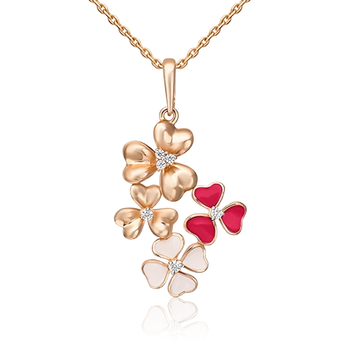 Подвеска «Цветы» из красного золота с фианитами и эмалью 03-2415-01-401-1110-25