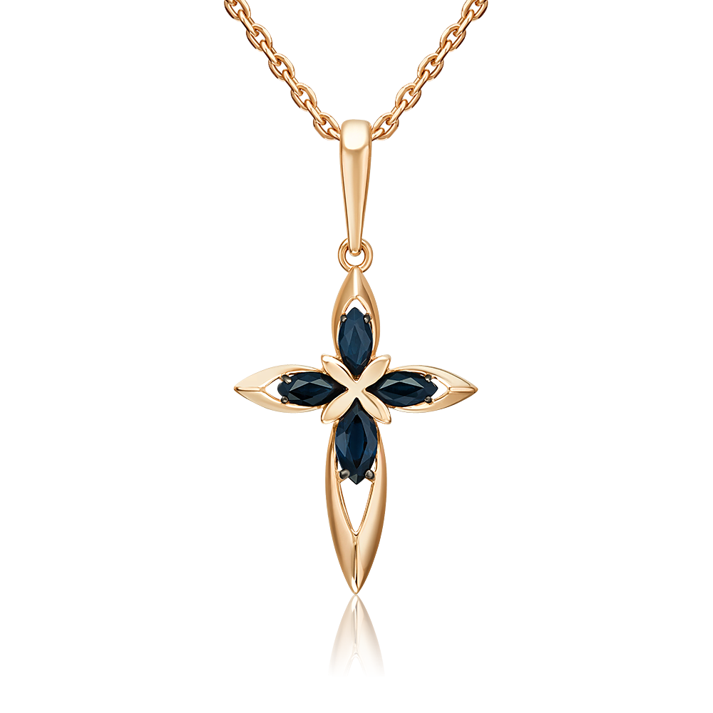 Декоративный крест из красного золота с сапфирами 03-3631-00-102-1110