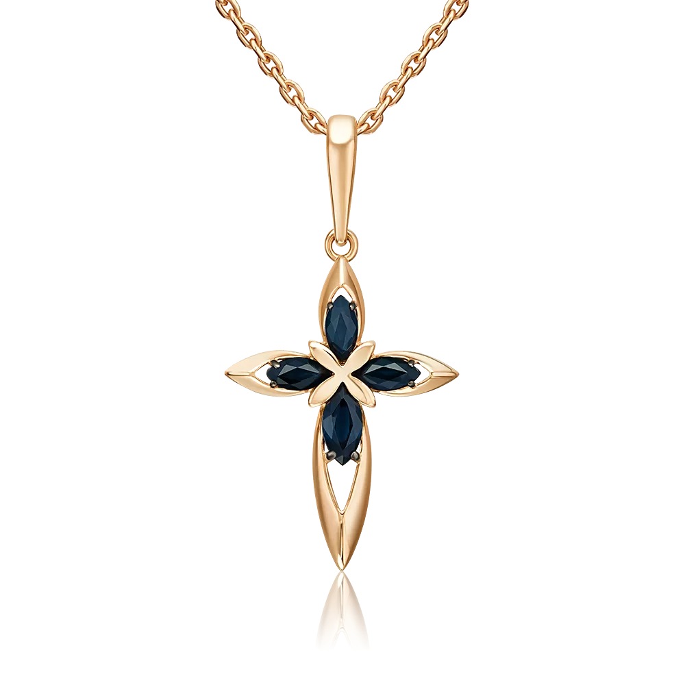 Декоративный крест из красного золота с сапфирами 03-3631-00-102-1110