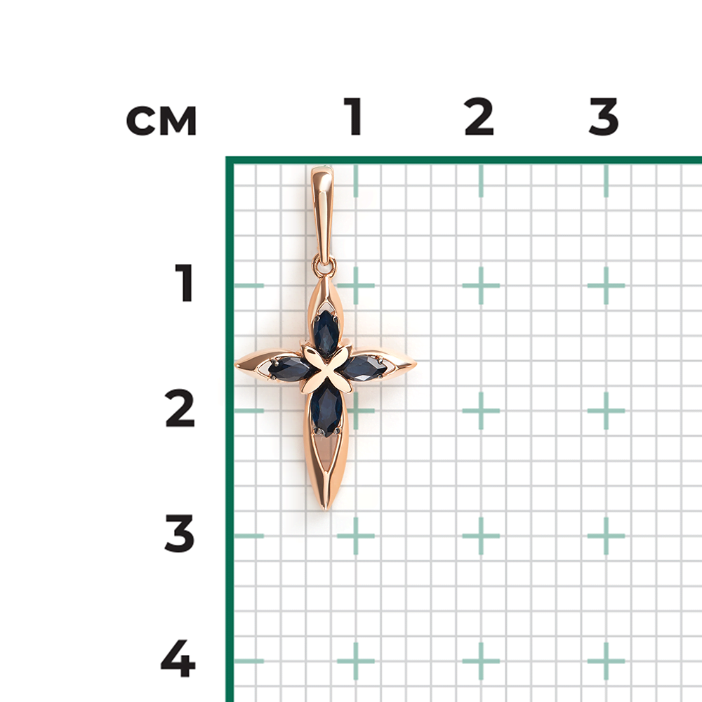 Декоративный крест из красного золота с сапфирами 03-3631-00-102-1110