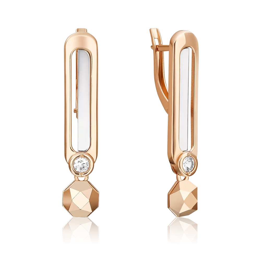 Серьги с английским замком из комбинированного золота с натуральным топазом white 02-5051-00-201-1111