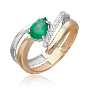 Кольцо из комбинированного золота с изумрудом и бриллиантами 01-5745-00-106-1111