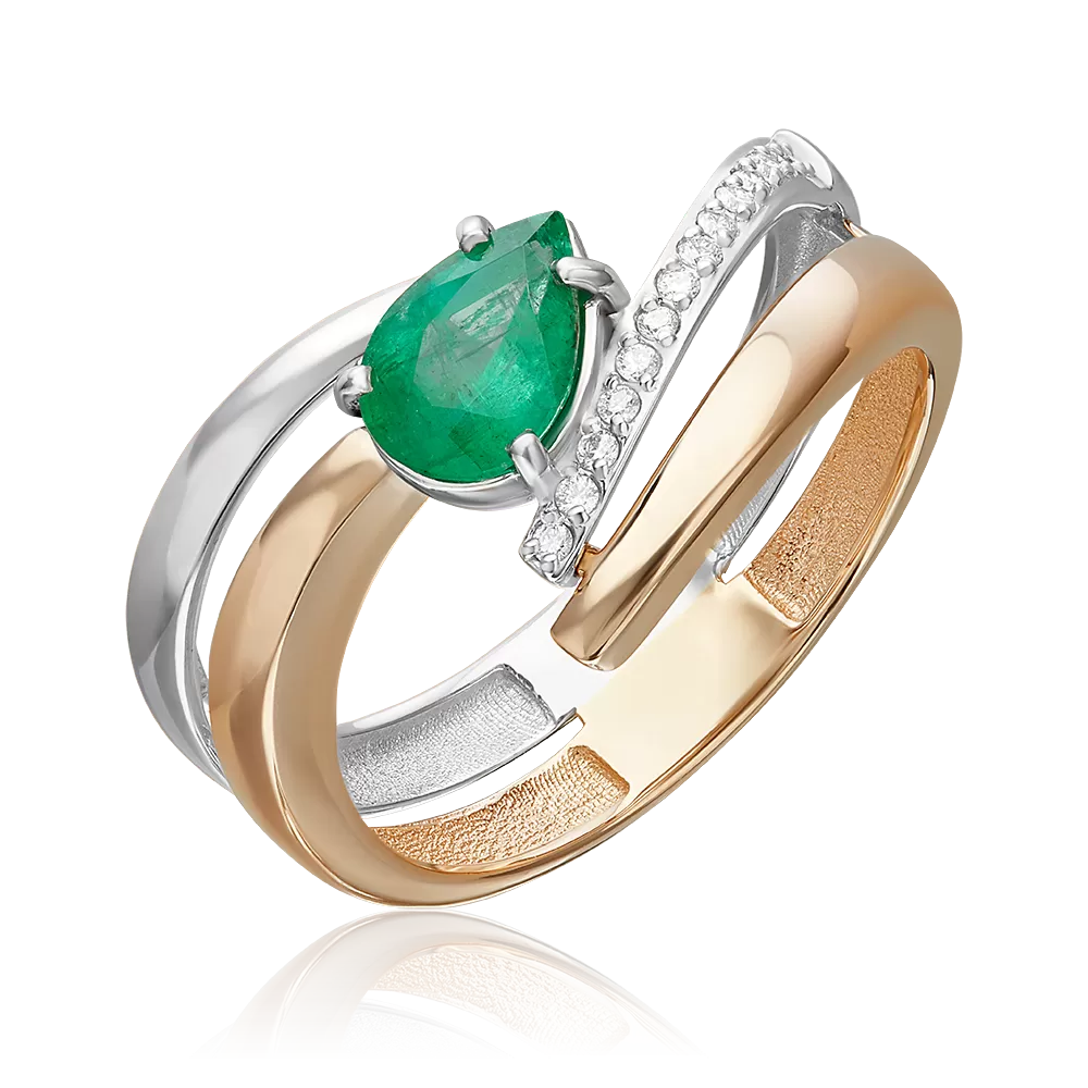 Кольцо из комбинированного золота с изумрудом и бриллиантами 01-5745-00-106-1111