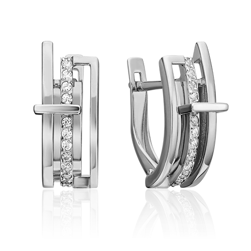 Серьги с английским замком из белого золота с фианитами 02-4457-00-401-1120-23