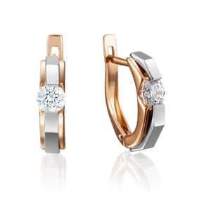 Серьги с английским замком из комбинированного золота с бриллиантом 02-4064-00-101-1111-30