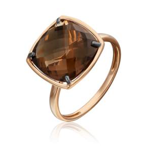 Кольцо из красного золота с кварцем дымчатым