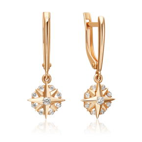 Серьги «Роза ветров» с английским замком из красного золота с фианитами 02-5598-00-401-1110