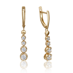 Серьги с английским замком из лимонного золота с фианитами 02-4208-00-501-1130-38