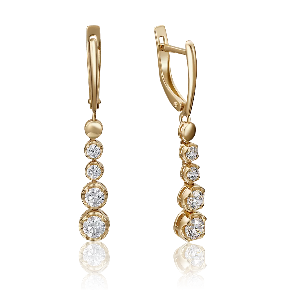 Серьги с английским замком из лимонного золота с фианитами 02-4208-00-501-1130-38