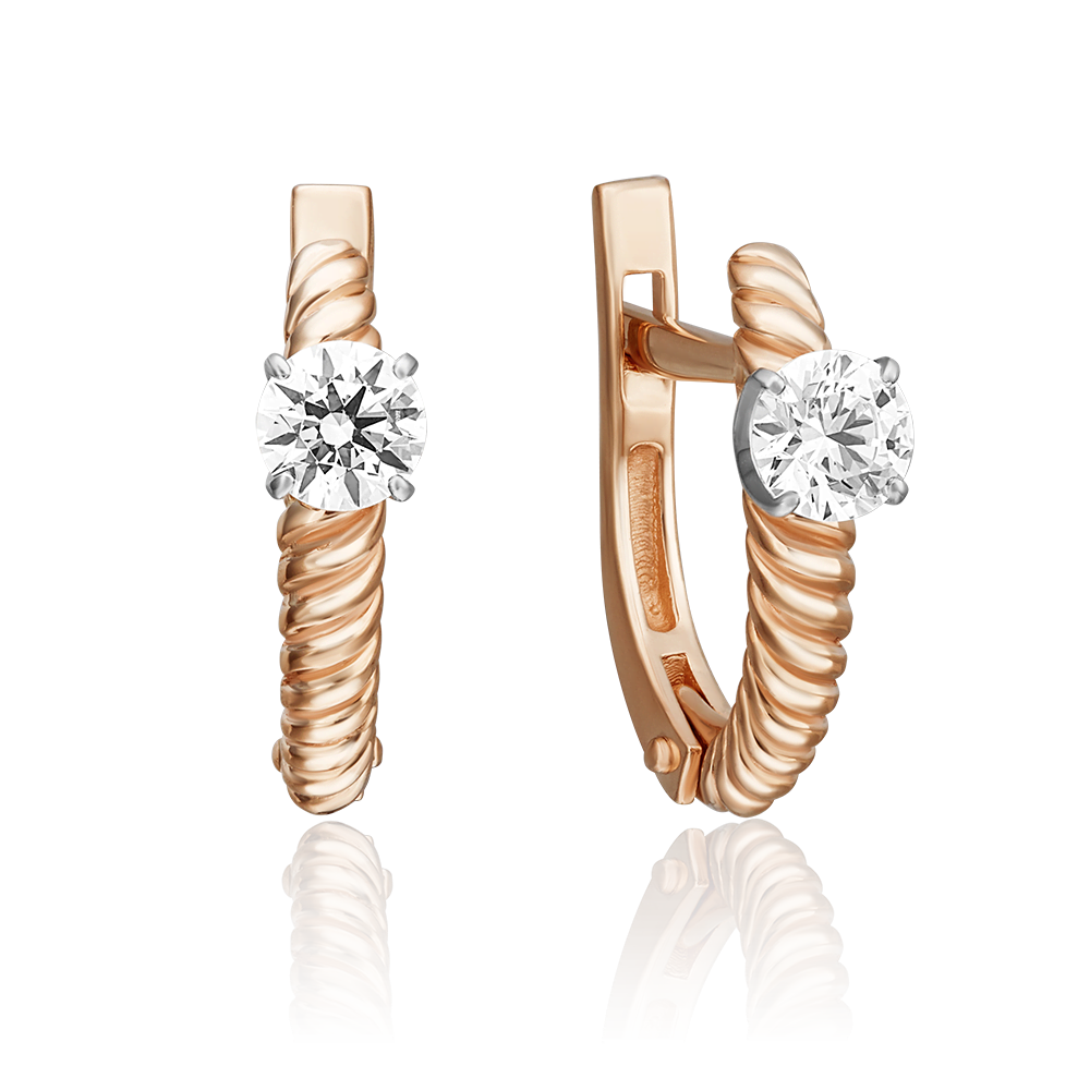 Серьги с английским замком из комбинированного золота с фианитом 02-4355-00-501-1111-38