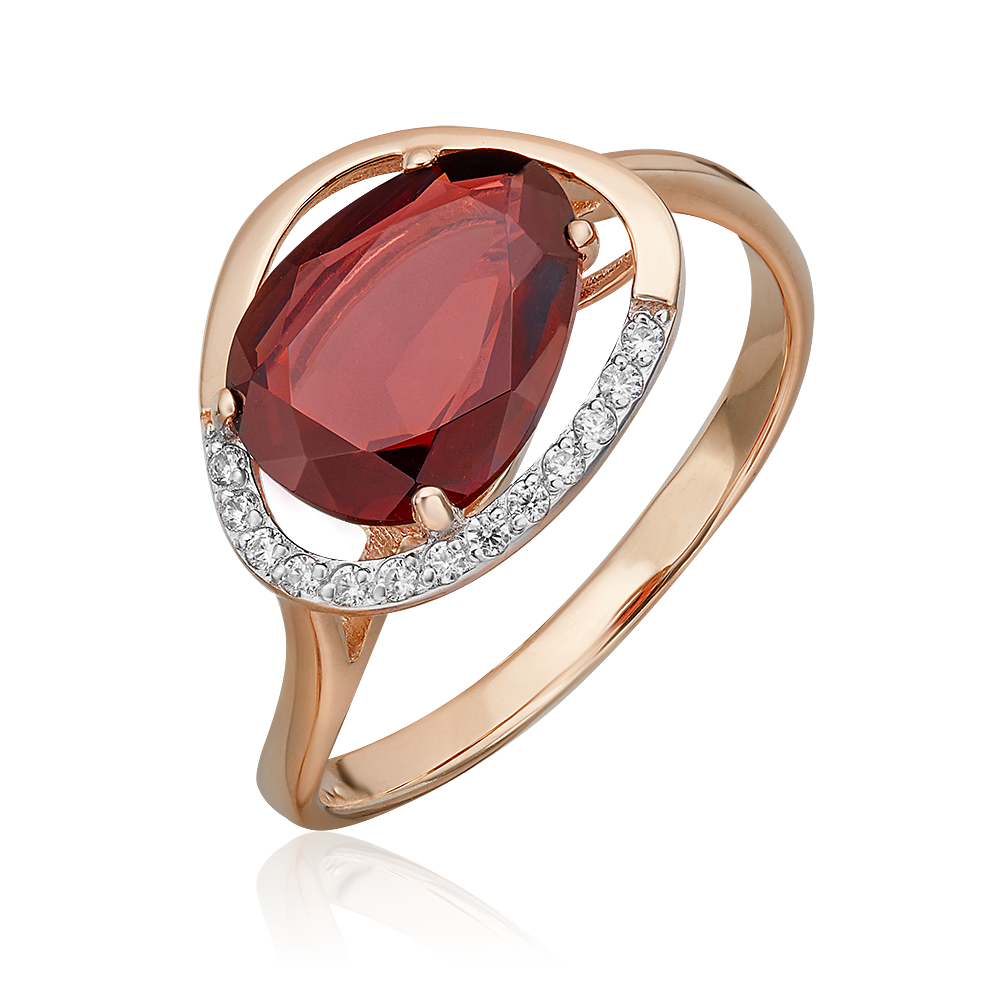 Кольцо из красного золота с гранатом и фианитами 01-4379-00-210-1110-46