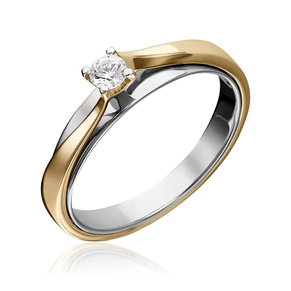 Помолвочное кольцо из комбинированного золота с бриллиантом 01-5235-00-101-1121-30