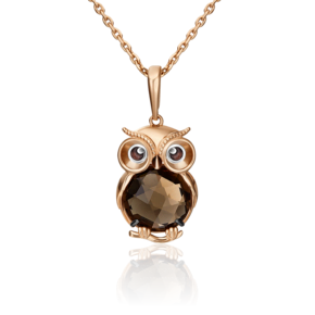 Подвеска «Сова» из комбинированного золота с кварцем дымчатым и эмалью 03-3008-00-202-1111-57