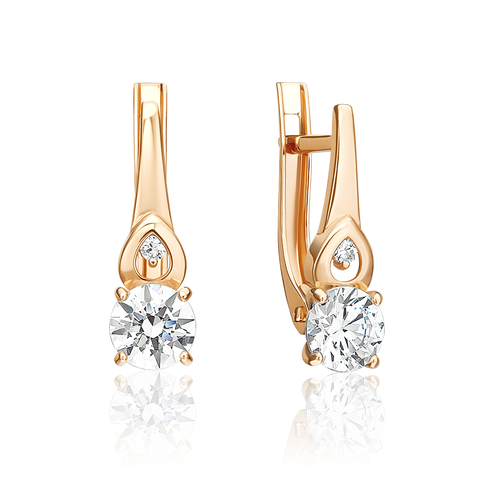 Серьги с английским замком из красного золота с фианитами 02-5625-00-401-1110