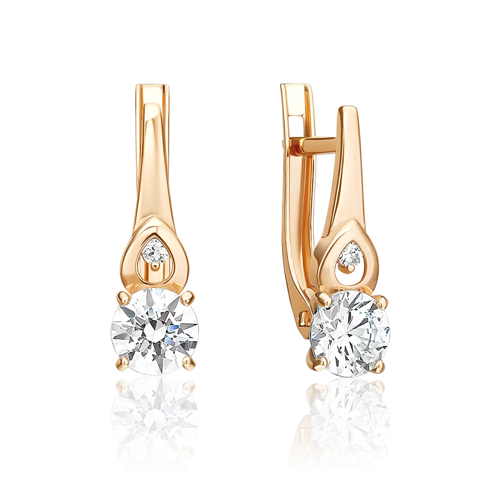 Серьги с английским замком из красного золота с фианитами 02-5625-00-401-1110