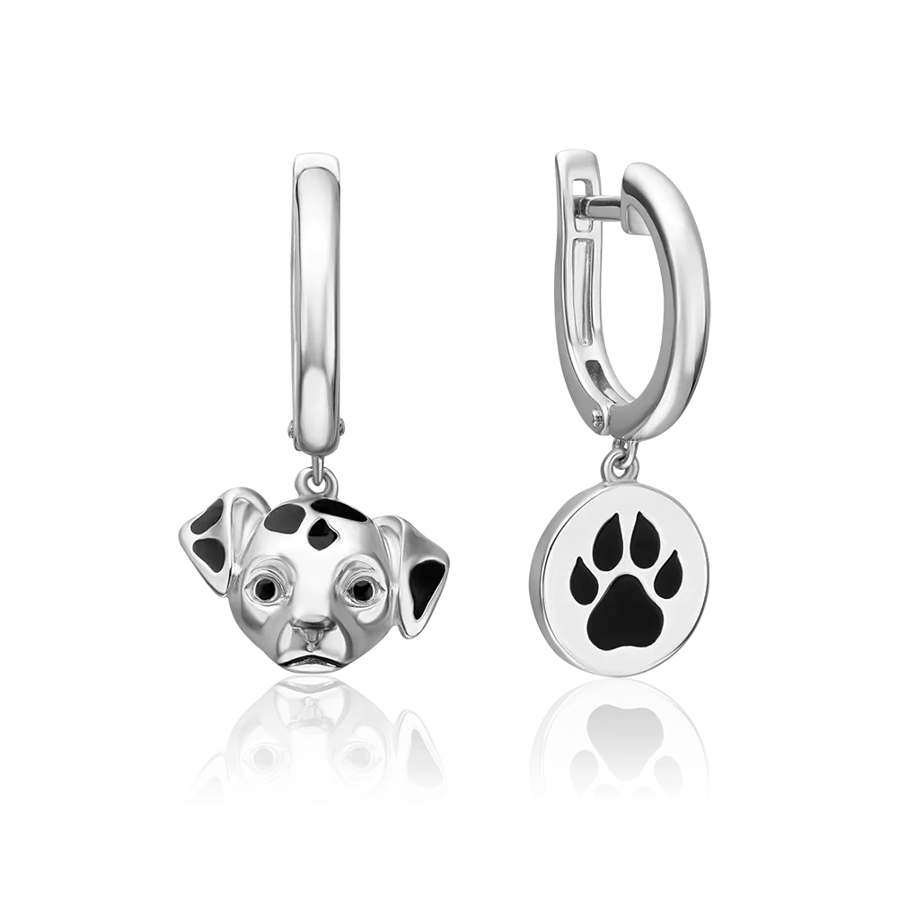 Серьги «Далматинцы» с английским замком из серебра с эмалью 02-5161-00-000-0200