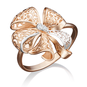 Кольцо «Бант» из красного золота с фианитами 01-5036-00-401-1110-48