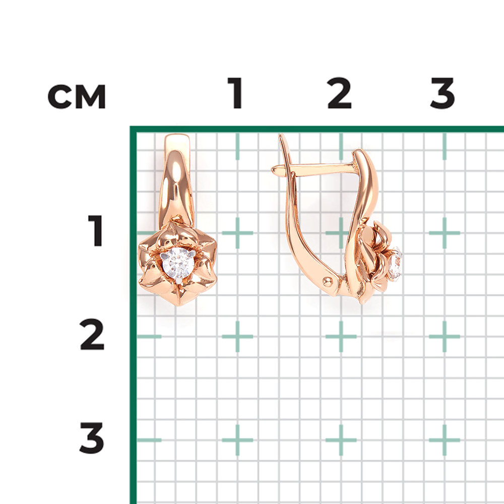 Серьги «Цветы» с английским замком из красного золота с бриллиантом 02-3940-00-101-1110-30