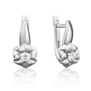 Серьги «Цветы» с английским замком из белого золота с бриллиантом 02-3940-00-101-1120-30