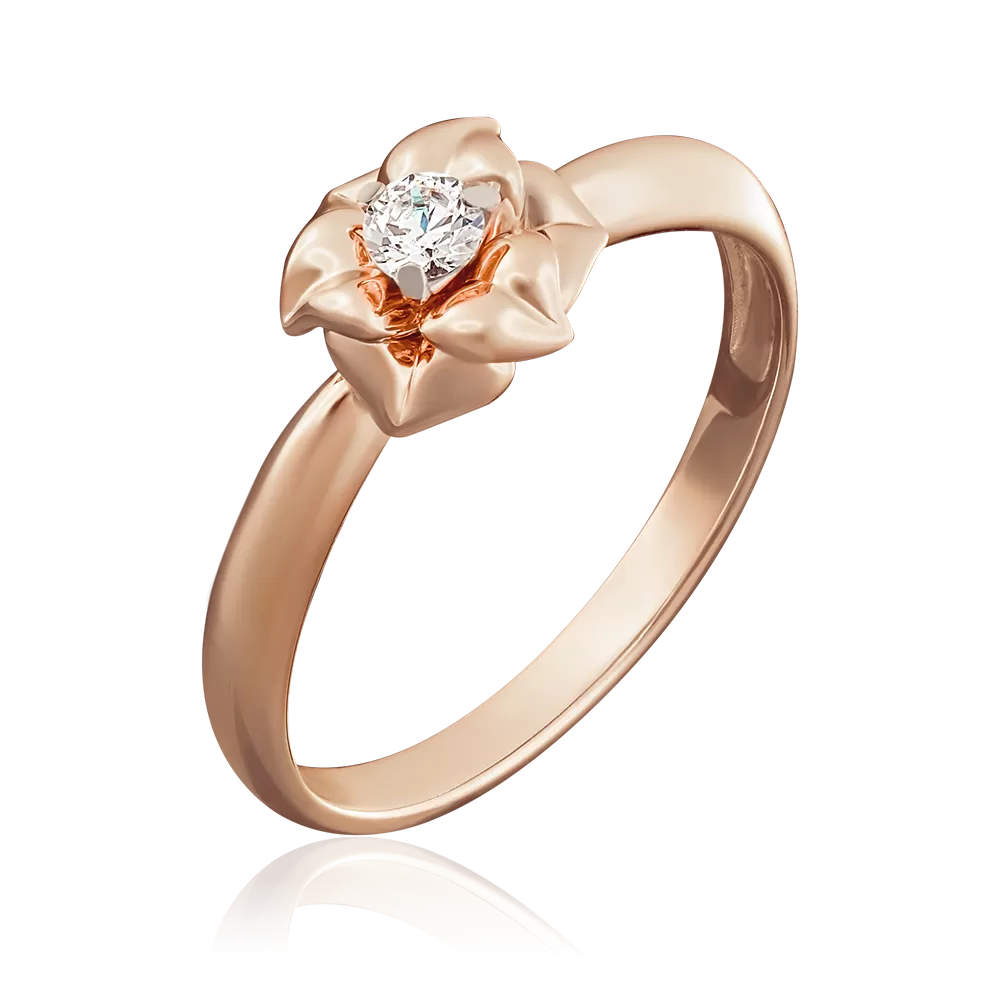 Помолвочное кольцо «Цветок» из красного золота с фианитом 01-5018-00-501-1110-38
