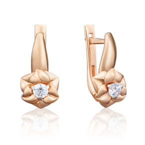 Серьги «Цветы» с английским замком из красного золота с фианитом 02-3940-00-501-1110-38