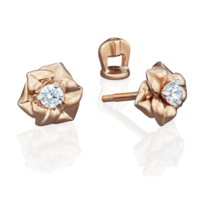 Серьги-пусеты «Цветы» из красного золота с фианитом 02-3941-00-501-1110-38