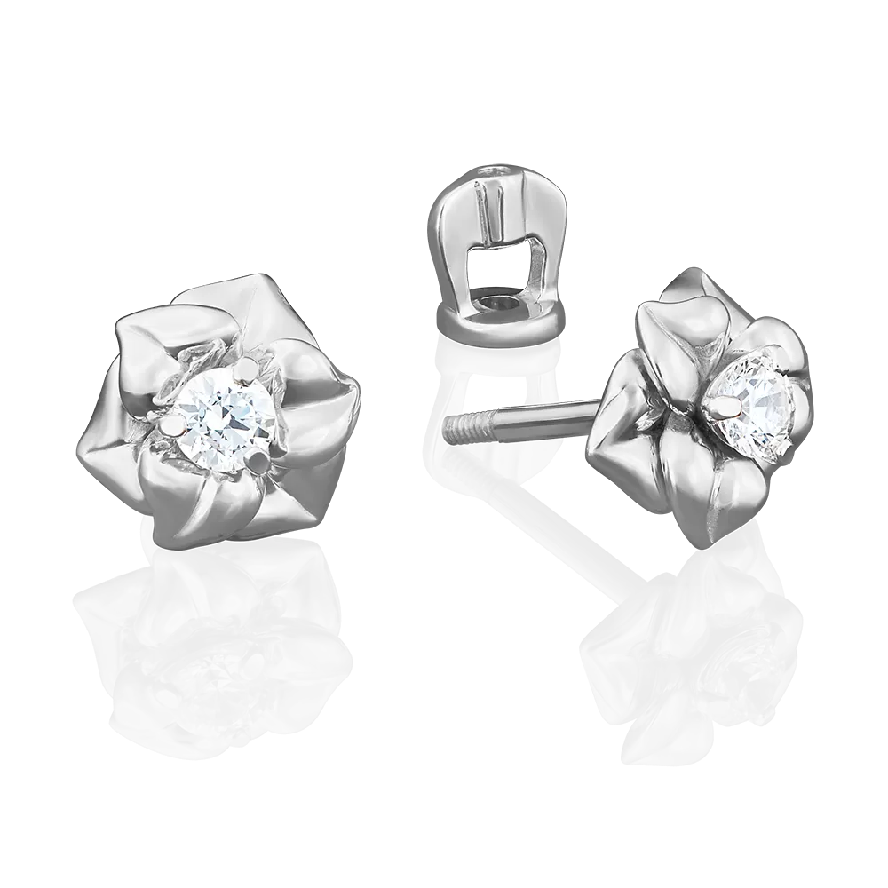 Серьги-пусеты «Цветы» из белого золота с бриллиантом 02-3941-00-101-1120-30