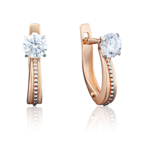 Серьги с английским замком из комбинированного золота с фианитом 02-3942-00-501-1111-38