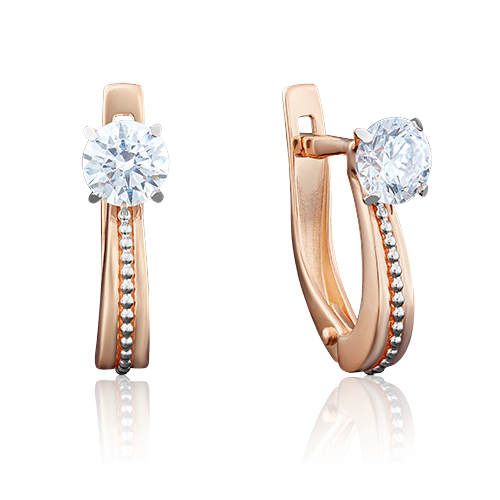 Серьги с английским замком из комбинированного золота с фианитом 02-3942-00-501-1111-38