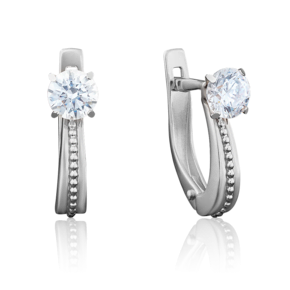 Серьги с английским замком из белого золота с фианитом 02-3942-00-501-1120-38