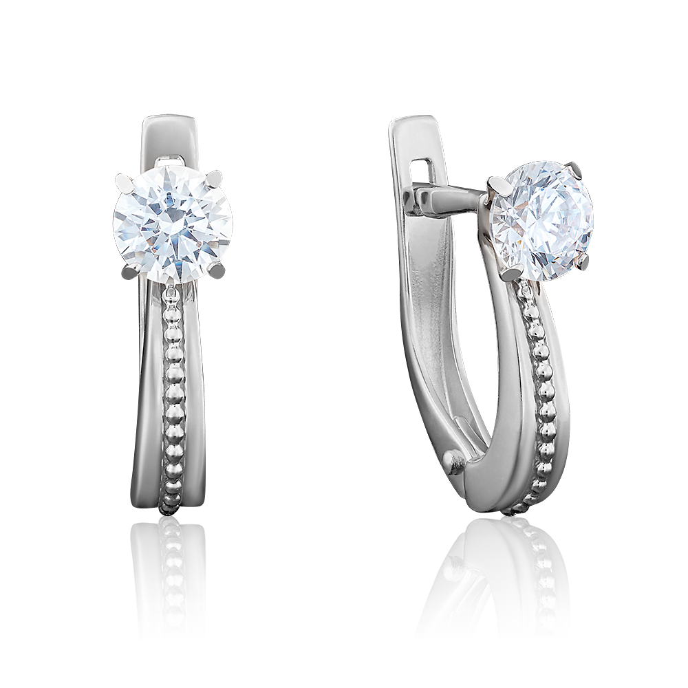 Серьги с английским замком из белого золота с фианитом 02-3942-00-501-1120-38