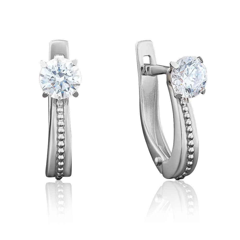 Серьги с английским замком из белого золота с фианитом 02-3942-00-501-1120-38