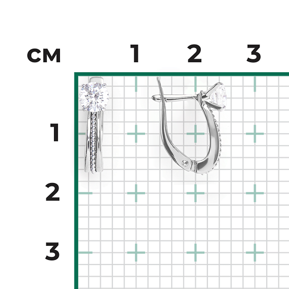 Серьги с английским замком из белого золота с фианитом 02-3942-00-501-1120-38