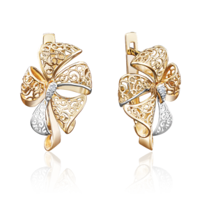 Серьги «Банты» с английским замком из лимонного золота с фианитами 02-3944-00-401-1130-48