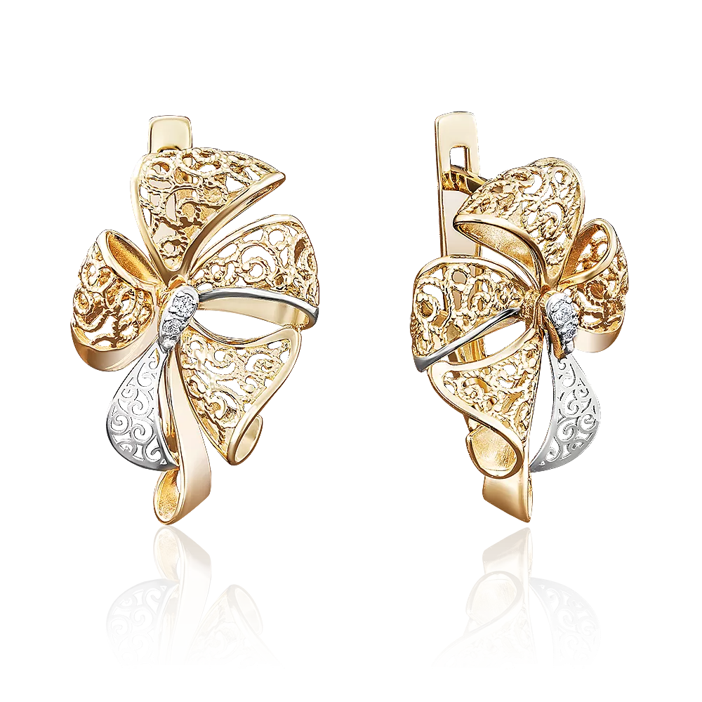 Серьги «Банты» с английским замком из лимонного золота с фианитами 02-3944-00-401-1130-48