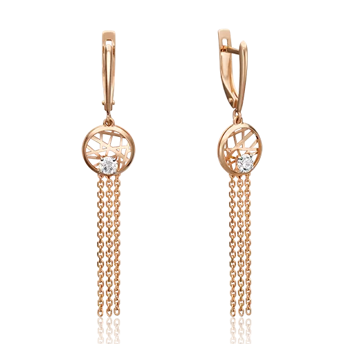 Серьги с английским замком из красного золота с фианитом 02-4502-00-501-1110-38