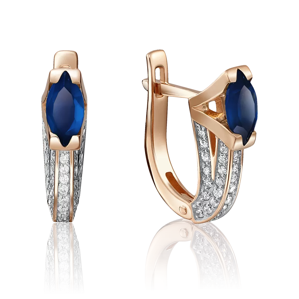 Серьги с английским замком из красного золота с сапфиром и бриллиантами 02-4082-00-105-1110-30