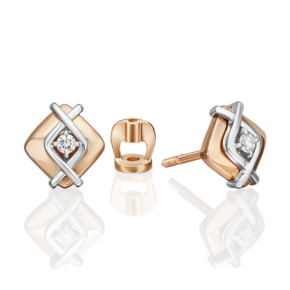 Серьги-пусеты из комбинированного золота с бриллиантом 02-5363-00-101-1111