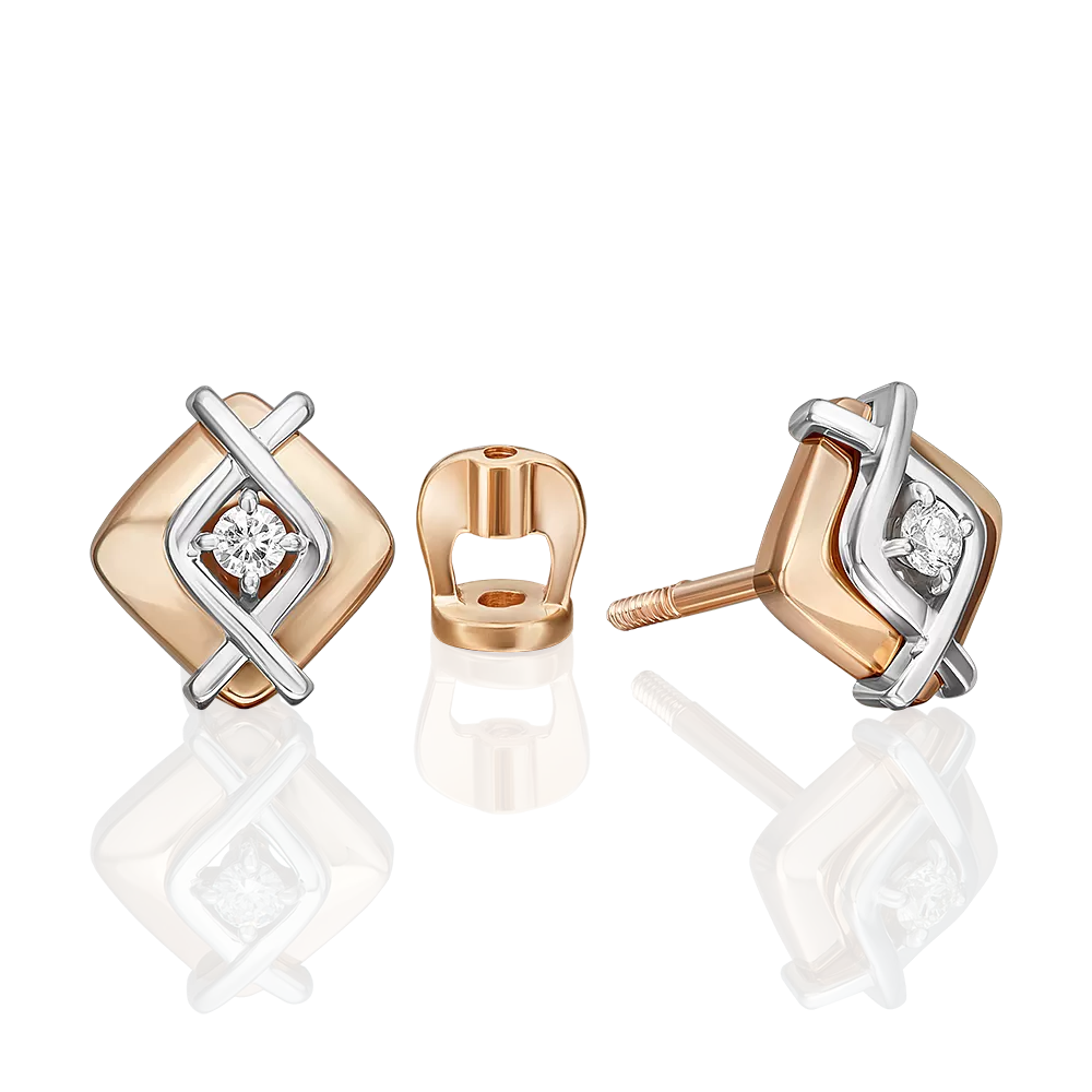 Серьги-пусеты из комбинированного золота с бриллиантом 02-5363-00-101-1111