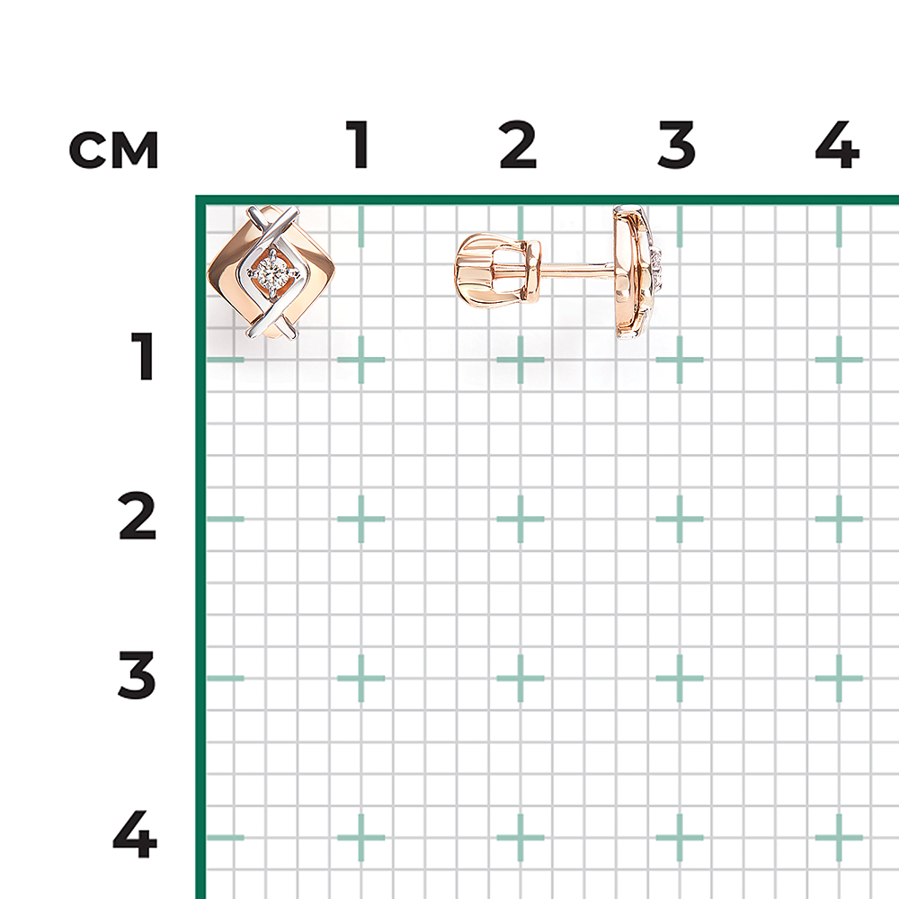 Серьги-пусеты из комбинированного золота с бриллиантом 02-5363-00-101-1111