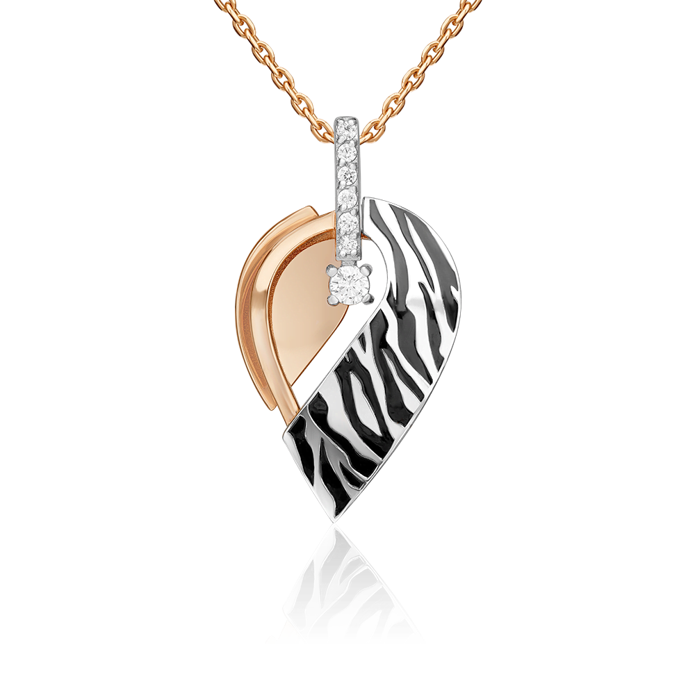 Подвеска с принтом «Зебра» из комбинированного золота с фианитами и эмалью 03-3444-00-401-1111