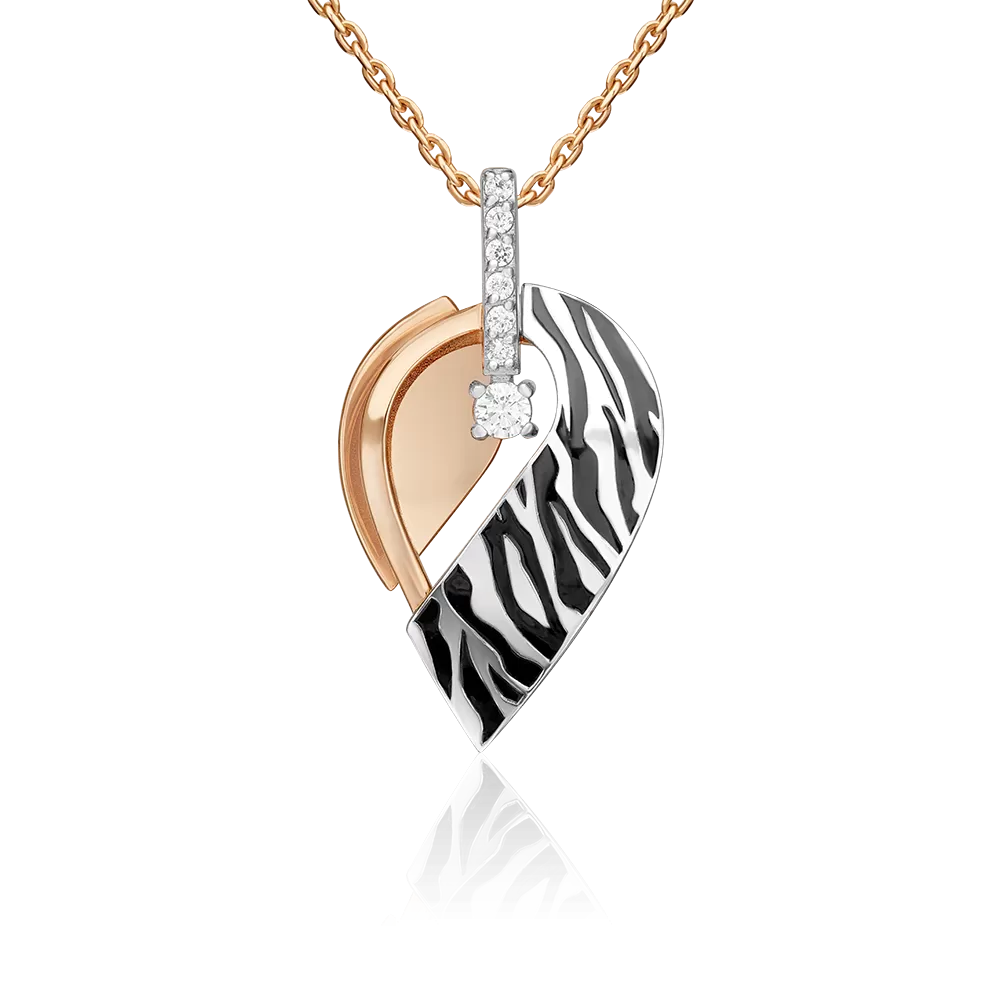 Подвеска с принтом «Зебра» из комбинированного золота с фианитами и эмалью 03-3444-00-401-1111