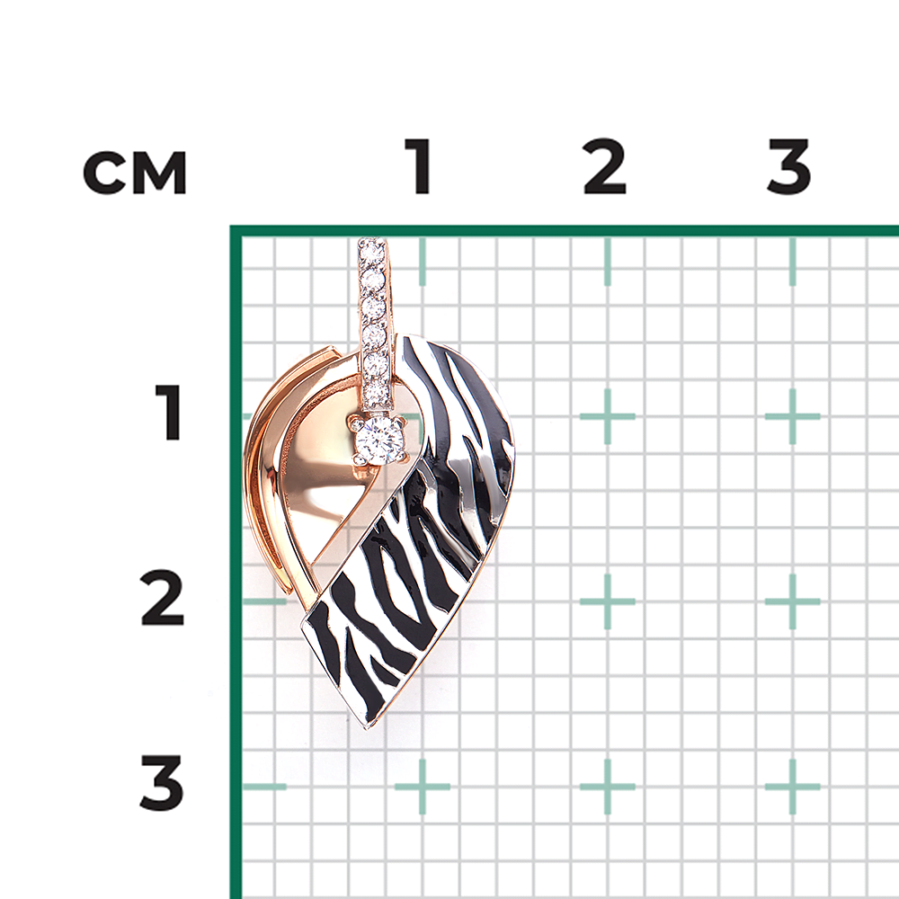 Подвеска с принтом «Зебра» из комбинированного золота с фианитами и эмалью 03-3444-00-401-1111